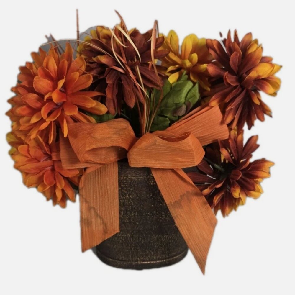 Fall Floral Decor Bouquet & Vase, Autumn Arrangement w/ Leaves Centerpiece